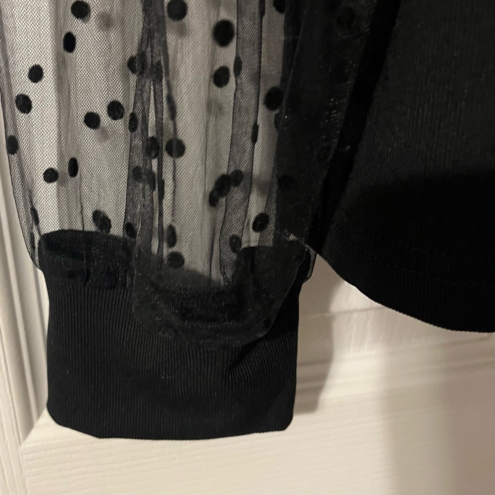 Elegant Black Top with Sheer Polka Dot Sleeves NWOT Size XXL - Picture 4 of 6
